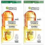 Garnier SkinActive - Masque Tissu Ampoule Anti-Fatigue - Pour Peaux Ternes & Fatiguées - Vitamine C & Extrait d'Ananas (Lot de 2)