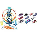 Hot Wheels Track Builder Unlimited Triple Loop Kit Collapsible 3-Loop Gift Set for Kids 6 to 12 Years+ One 1:64 Scale Hot Wheels Vehicle, GYP65 & 10-Car Pack of 1:64 Scale Vehicles, 54886, Multicolor