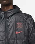 Nike PSG Paris Saint Germain Fleece Lined Down Quilted Hooded Coat Black Medium