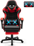 Chaise Gaming Racing Massante, Siege Gaming Avec Soutien Lombaire Massage Et Appui-Tête, Dossier Haut, Fauteuil Pivotant Pour Livestream Playstation (Rouge)