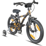 PROMETHEUS BICYCLES ® Barncykel 16, svart matt Orange med stödhjul