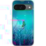 Google Pixel 9 Transparent Mobilskal Blå fjäril
