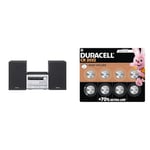 Panasonic SC-PM250BEBS Bluetooth Micro Hi-Fi System with Wireless Technology & DURACELL 2032 Lithium Coin Batteries 3V (8 Pack) - Up to 70% Extra Life - Baby Secure Technology - For Use in Key Fobs