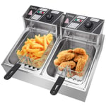 Owl's-Yard 5000W Countertop Deep Fryer, 12L Electric Deep Fryer with Baskets for Turkey French Fries, Stainless Steel Oil Fryer Commercial Deep Fat Fryer for Restaurant Home Kitchen (Double Tanks)