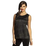 Boland - Top Charleston, noir, pour dames, chemise à franges, 1920s, flapper, costume, soirée à thème