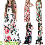 Floral Printed Long Dress Girls Fashion Short Lightblue 130 Cm