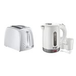 Russell Hobbs 21640 Textures 2-Slice Toaster, White & 23840 Compact Travel Electric Kettle, Plastic, 1000 W, White