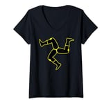Womens Isle of Man TT / Road Racing / Triskele Black / Yellow V-Neck T-Shirt