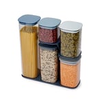 Joseph Joseph 5 piece Podium Airtight Kitchen Food Storage Jar Container Set with Stand, Editions Blue