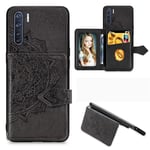MDLIX YSJ AYT For OPPO A91/F15/Reno 3 Mandala Embossed Magnetic Cloth PU + TPU + PC Case with Holder & Card Slots & Wallet & Photo Frame & Strap(Black) (Color : Black)