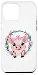 Coque pour iPhone 14 Pro Max Mini couronne florale de cochon mignon