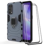 Alamo Ultra Armor Case for OPPO Find X3 Lite, TPU+PC Shockproof Cover with Ring Kickstand [with 2 Packs Tempered Glass Screenprotector ] - Blue