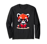 Adorable Book Lover Red Panda With Reading Glasses Cute Long Sleeve T-Shirt