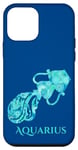 Coque pour iPhone 12 mini Signe du zodiaque pour Verseau dans un motif fractal turquoise