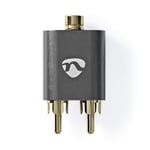 Stereo Audio Adapter | 2x RCA Hane | 3.5 mm Hona | Guldplaterad | Rak | Aluminium | Grått Med Metall | 1 st. | Kartong med täckt