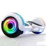 QINGMM Hoverboard,6.5" Two-Wheel Self Balancing Car with LED Light Flash And Bluetooth Speaker,Mobile App Control Electric Scooters,for Kids Adult,White