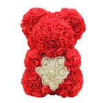 25cm Rose Bear Artificial Rose Flower Valentines Day Decorations Gift for Wedding Girlfriend Anniversary (Red) Valentine's Day Supplies