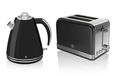 Swan Kitchen Appliance Retro Set - Black 1.5 Litre Jug Kettle & Black Modern 2 Slice Toaster Set