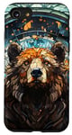 Coque pour iPhone SE (2020) / 7 / 8 Verre teinté bleu ours grizzly marron, art animé