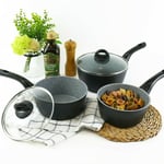 3 Piece Forged Aluminium Induction Cooking Saucepan Pots & Milk Pan Cookware Set
