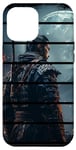 Coque pour iPhone 13 Pro Max rétro samouraï ninja guerrier nuit lune montagne temple arbres
