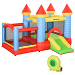 Outsunny Kids Bouncy Castle House Inflatable Trampoline Slide Water Pool Basket 4 in 1 with Blower for Kids Age 3-8 Castle Design 2.8 x 2.6 x 2.1m