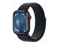 Apple Watch Series 9 (GPS + Cellular) - 41 mm - midnattsaluminium - smartklokke med sportssløyfe - myk dobbeltlagsnylon - midnatt - 64 GB - Wi-Fi, LTE, UWB, Bluetooth - 4G - 32.1 g