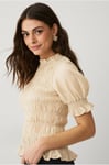 Ellos Collection - Blus Med Smock Och Puffärm - Beige