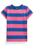 Ralph Lauren Girls Stripe T-shirt - Preppy Pink/chalet Blue, Multi, Size Age: 3 Years, Women