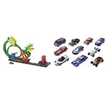 Hot Wheels Track Set |City Dragon Drive Firefight Playset and 1 Toy Firetruck | Gifts for Kids​​​ & Set of 10 1:64 Scale Toy Trucks and Cars for Kids and Collectors, Styles May Vary, 54886