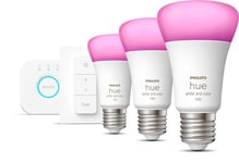 Philips Hue White och Color Ambiance Startpaket: 3 st E27 ljuskällor (1100lm) + Dimmer switch
