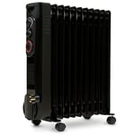 NETTA Oil Filled Radiator 2500W Portable Electric Heater with Thermostat & 24 Hour Timer 2 Power Settings Home Office Energy Efficiency – 11 Fin, Black