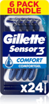Gillette Sensor3 Comfort Disposable Shaving Razors for Men Men’S Razors 6X4-Pack