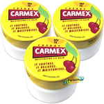 3x Carmex Cherry Moisturising Lip Balm Pot SPF15 Dry Chapped Cracked Lips 7.5g