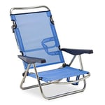 Chaise de Plage Lit Pliable Solenny 4 Positions Bleu Dossier Bas avec Accoudoirs 81x62x86 cm