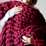 Arm Knitted Blanket Merino Wool Throw Iceland Thick Yarn Wine Red 50x50cm