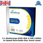 05 x Mediarange DVD+RW Blank Disc 4.7GB 120Min 4x Speed Rewritable Jewel cased