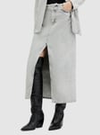 AllSaints Honour Split Front Denim Midi Skirt, Snow Grey