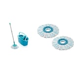 Leifheit Clean Twist Disc Mop Ergo Mop and Bucket, Floor Mop with Moisture-Controlled Spin Mop & Replacement Mop Head Clean Twist Disc Mop x 2 Pack, 2 Fibre System