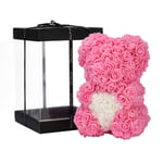 Rose Flower Bear - Over 250+ Flowers on Every Rose Bear - Gift for Mothers Day, Valentines Day, Anniversary & Bridal Showers - Clear Gift Box Included!10 Inches Tall (pink)