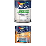 Dulux Quick Dry Satinwood Paint, 750 ml (Pure Brilliant White) Easycare Washable and Tough Matt (Denim Drift)