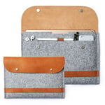 CITYSHEEP iPad Pro Sleeve 12.9" Leather Wool Felt Protective Case Carrying Bag. Two Compartments, Fits Charger, Cords, with Magic/Smart Keyboard attached. Tan/Gray Colour