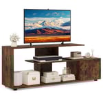 GIANTEX Meuble TV pour Téléviseurs Jusqu'à 55 Pouces, Support TV avec 3 Étagères, Armoire avec Porte, 4 Pieds Réglables et 1 Pied de Support, Banc Télé pour Chambre à Coucher, Salon (Café)