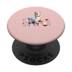Pink Cute Alpaca with Floral Crown and Colorful Ball PopSockets Swappable PopGrip