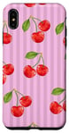 Coque pour iPhone XS Max Cerise rouge sur rayures roses Motif mignon Kawaii