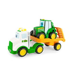 John Deere Farmin' Friends Hauling Tractor Toy Set, Farm Set for Toddlers, Push Along Toys for Children, Baby Interactive Toy, Push Along Toy Suitable for 18 Months, 2, 3 Year Old Boys and Girls