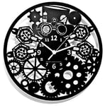 Instant Karma Clocks Wall Clock ➤ Steampunk Retro Gears Industrial, Wood HDF, Black, Ø12inch