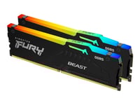 Kingston Fury Beast Rgb - Ddr5 - Sats - 64 Gb: 2 X 32 Gb - Dimm 288-Pin - 6000 Mhz / Pc5-48000 - Cl30 - 1.4 V - Ej Buffrad - On-Die Ecc - Svart