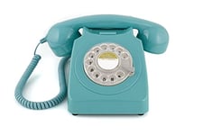 GPO 746 Rotary 1970s-Style Retro Landline Telephone, Classic Telephone with Ringer On/Off Switch, Curly Cord, Authentic Bell Ring for Home, Hotels- Blue