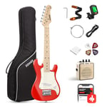 Donner Kit guitare électrique junior 76,2 cm pour débutant, ST Style Mini guitare Premium Bundle avec ampli, accordeur, capodastre, sac, sangle, corde, câble (DSJ-100, rouge)